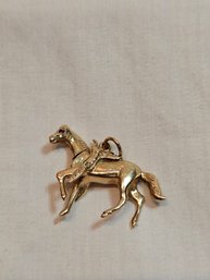 14k Gold Horse Pendant With Ruby Eyes