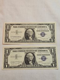 Pair Of 1957a Silver Seal Dollar Bills Amazing Condition