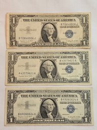 Lot Of 3 Silver Certificate Dollar Bills