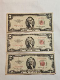 1953 A B &c Red Seal Two Dollar Bills