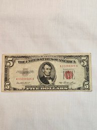 1953 Red Seal Five Dollar Bill