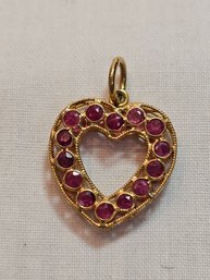 18k Gold With Rubies Heart Pendant