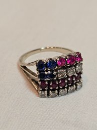 14k Gold American Flag Ring With Diamonds Rubies And Sapphires