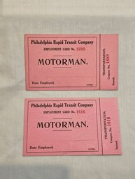 Philadelphia Rapid Transit Company Motorman ID Card Blank