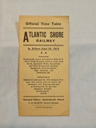 Atlantic Shore Railway Time Schedule 1912 From Kennebunk Maine Office