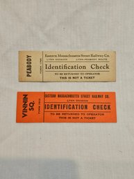 Eastern Massachusetts Railway Identification Check Tickets