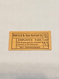 Biddeford And Saco Railroad Co Employee Pass Ticket