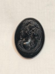 Antique Silver Back Black Cameo Brooch