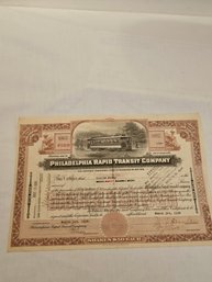 Philadelphia Rapid Transit Company 1920 Stock Certificate