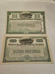 Boston Elevated Railway Company Pair Of Stock Certificates