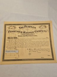 The Peoples Passenger Railway Company Blank Stock Certificate