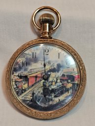 Elgin Trains Scene Pocketwatch