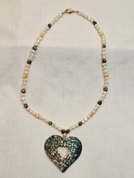 Pearls With Heart Pendant Necklace