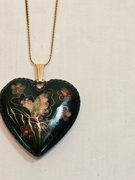 14k Gold Chain With Painted Enamel Heart Pendant