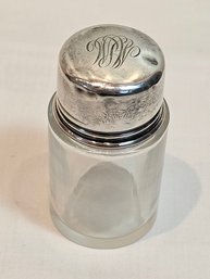 Antique Glass Bottle With Sterling Topper