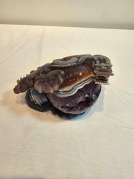 Agate Amethyst Geode Carved Dragon