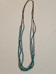 Native American Handmade Shell And Turquoise 3 Tier Necklace