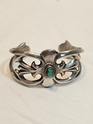 Handmade Native American Sterling And Turquoise Bracelet