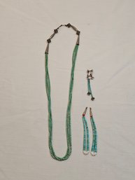 Native American Made Turquoise Necklace And Earrings Combo