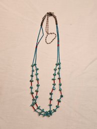 Native American Made Sterling And Turquoise 2 Tier Necklace