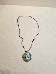 Handmade Native American Sterling And Turquoise Necklace