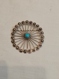 Vintage Sterling And Turquoise Brooch