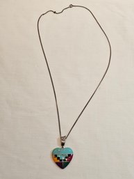 Sterling Necklace With Southwest Turquoise Heart Pendant