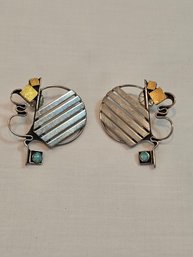 Artisan Signed Sterling And Gold Earrings