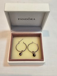 Pandora Sterling Black Onyx Hoop Earrings