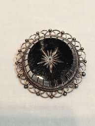 Vintage Sterling And Black Onyx Brooch