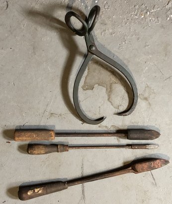 4pc Antique - Solder Irons - Tongs