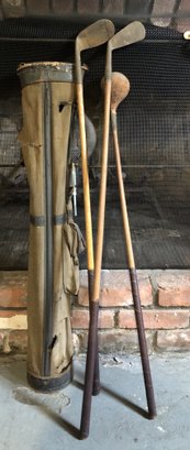 Antique Wood Shaft Golf Clubs & Bag
