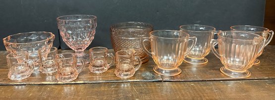 Lot Of Pink Depression Glass - 12 Pieces