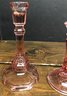 3pc Pink Depression Glass Candlesticks
