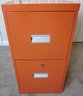 Orange Metal Two Drawer Filing Cabinet