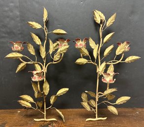 Pair Of Midcentury Metal Wall Candle Holders