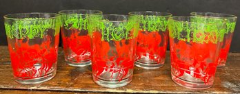 6 Vintage 'happy Holiday'' Reindeer Sleigh Glasses