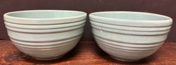 Pair Of Vintage McCoy Teal Mixing Bowls