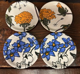 Set Of 4 Anna Hedstrand Textiltryck Plastic & Wood Floral Coasters/plates