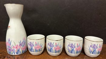 Vintage 5 Piece Asahi Japan Floral Sake Set