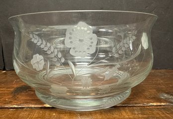 Large Floral Etched Glass Bowl