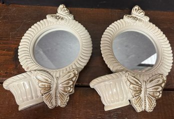 Pair Of Vintage 1984 Miller Studio Chalkware Butterfly Mirror Wall Planters