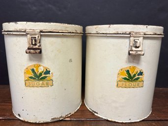Lot Of 2 Vintage Kreamer Ware Flour & Sugar Metal Storage Containers