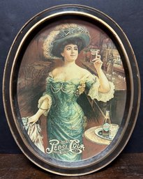 Vintage Pepsi Cola Gibson Girl Metal Tin Oval Tray - Made In USA