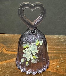 Vintage Fenton Small Purple Glass Bell With Heart Handle