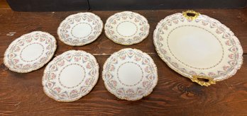 Vintage Jean Pouyat Limoges Platter W/ 5 Bread & Butter Plates