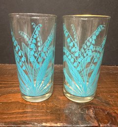 Pair Of Vintage Lily Of The Valley Glass Tumblers