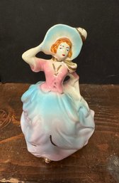 Vintage Lady In Blue & Pink Dress Planter
