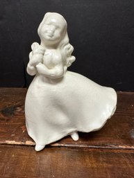 Ceramic Girl Holding Bunny Figurine