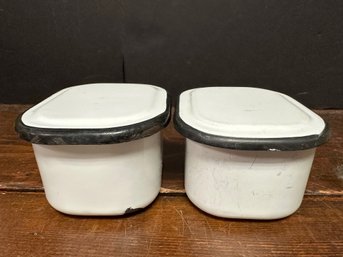 Pair Of Vintage Enamel Refrigerator Boxes With Lids